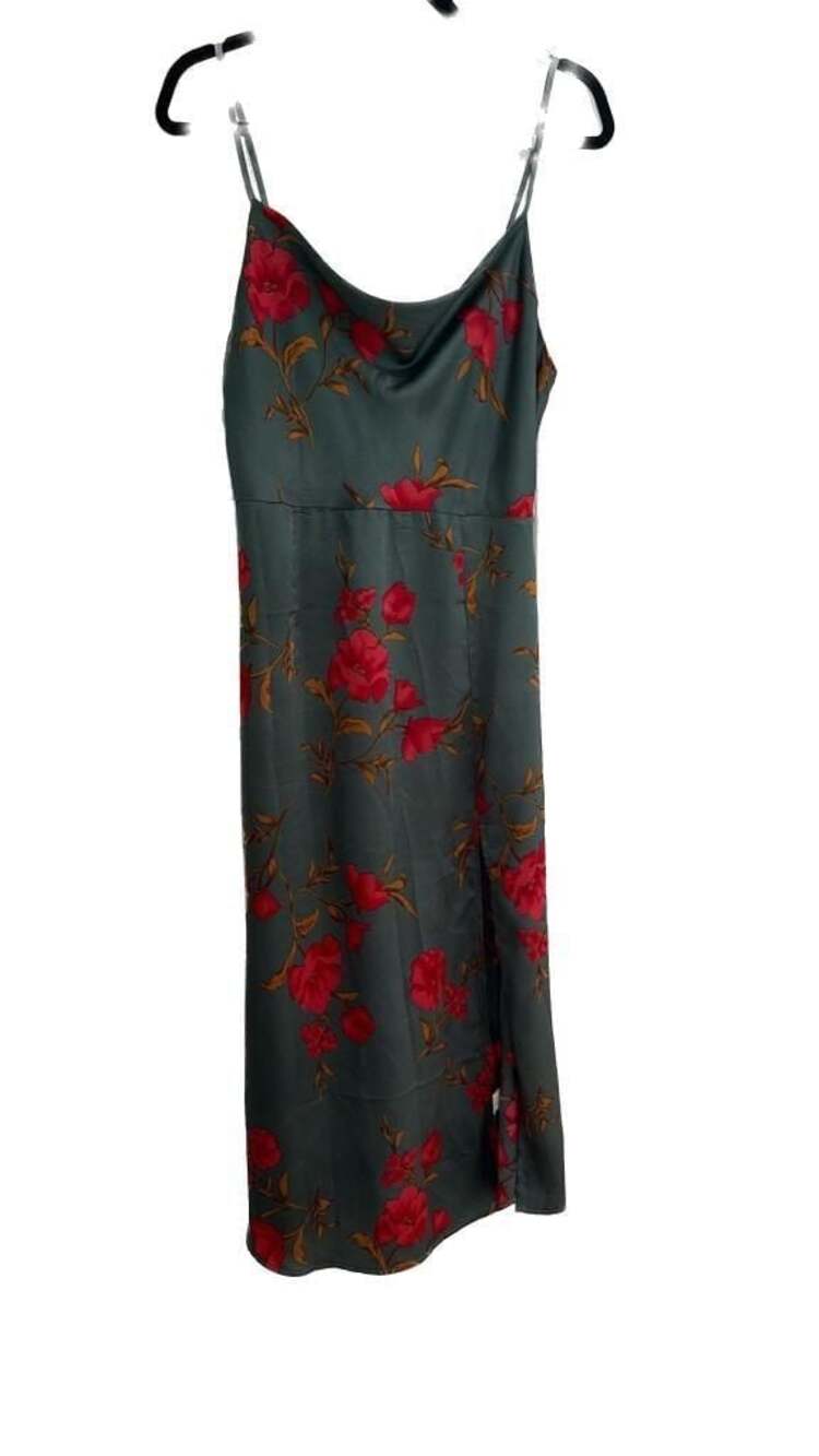 Tsher Floral Satin Cowl Neck Midi Dress Size Medium